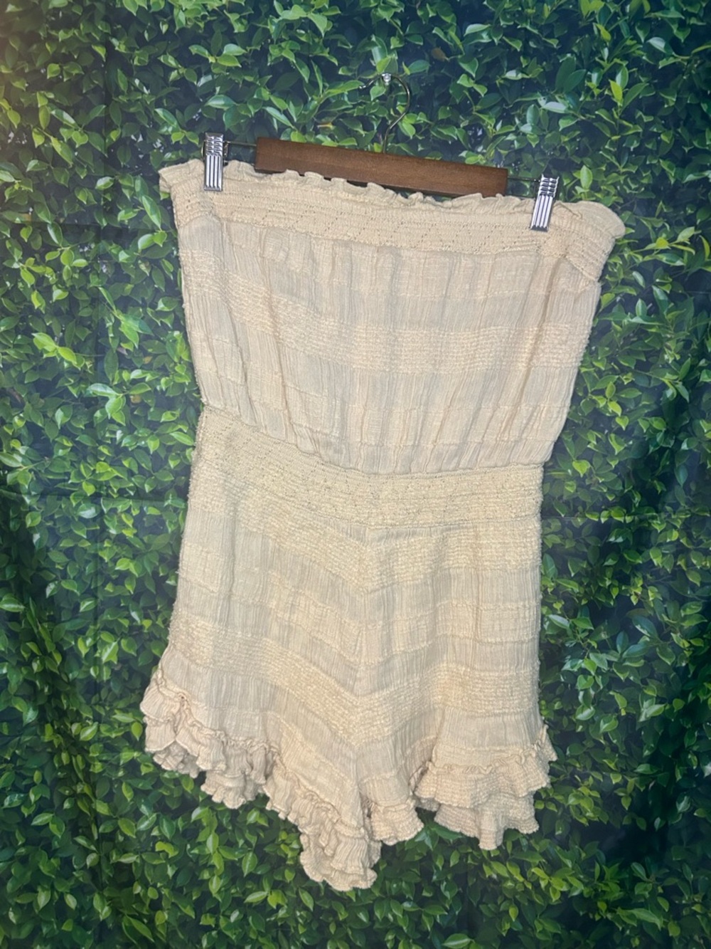 Urban Outfitters Cream Smocked Strapless Romper